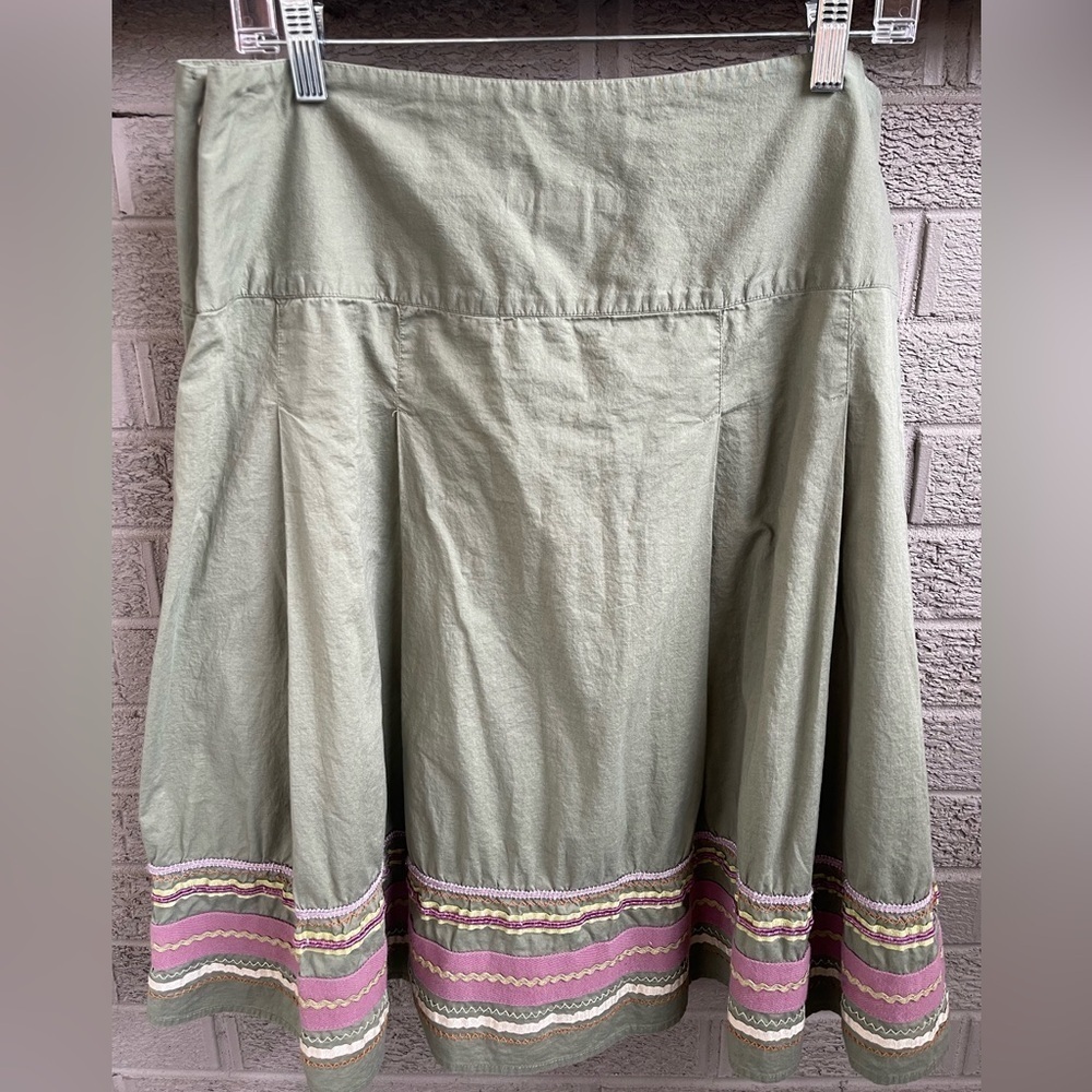 Y2K Merona Green Skirt with Bric-brac Detail- size 14